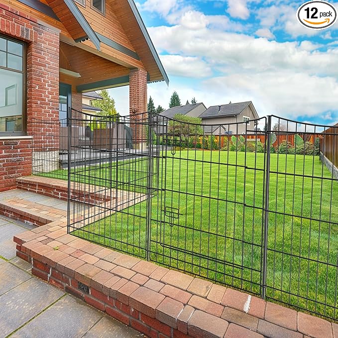 INJOPEXI Garden Fence 12 Panels 23.6ft (L)×30in (H) Decorative Metal Fences with 11 Panels + 1 Gate, No Dig Animal Barrier Fencing Rustproof Wire Temporary Rabbit Dog Fence Border for Outdoor Yard