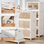 Storage Bins with Lid 120QT, Stackable Storage Containers with Wheels and Magnetic Doors, Plastic Clothes Closet Organizers and Storage Box for Home and Office (4 Pack)