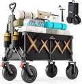 Beach Wagon with 9x3 Big Rubber Wheels for Sand, 350lbs Heavy Duty 200L Collapsible Utility Wagon, Easy Transport & Storage, Ideal for Sport, Camping, All-Terrain Outdoor Activities, Black