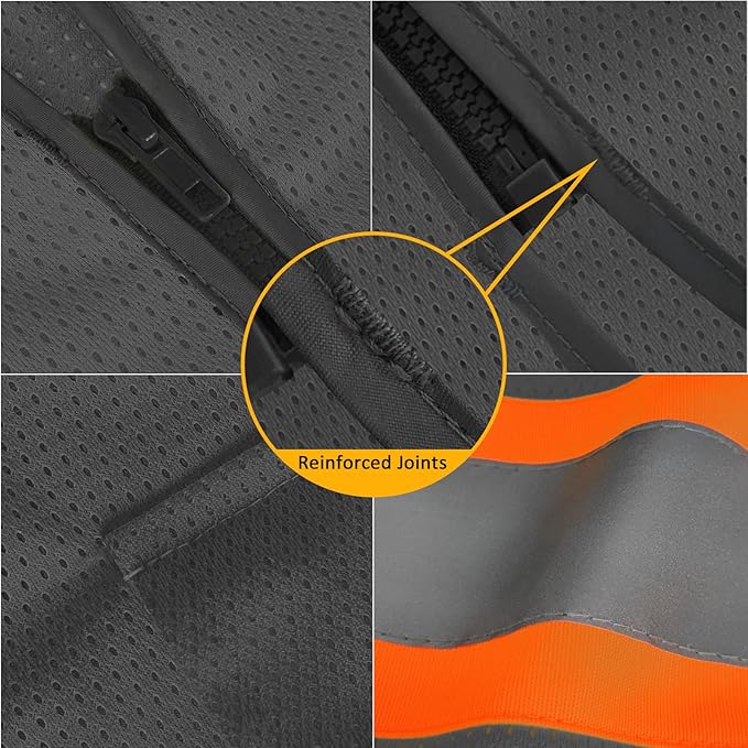 TCCFCCT Mesh Safety Vest with Front Zipper High Visibility Reflective Vest for Men Women, Construction Work Vest for Surveyors, Drivers and Warehouse, Meets ANSI/ISEA Standards, Grey, L
