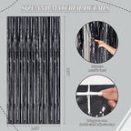 3 Pack Foil Fringe Backdrop - Laser Black Shiny Tinsel Curtains for Party Decoration/Photo Booth Props - 3.3x8.2 FT Metallic Foil Backdrop for Birthday, Wedding, Graduation, Christmas.