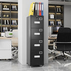 Aobabo 4 Drawer File Cabinet with Wheels, Lockable Metal Filing Cabinet with Name Card for Office and Home,Assembly Required,Black