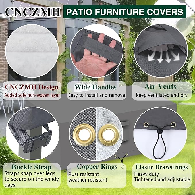 Heavy Duty Patio Furniture Covers Waterproof, 600D Outdoor Furniture Cover Waterproof for Sectional Sofa Couch, Outdoor Dining Table and Chair Set Covers 56''L x 32''W x 28''H, Grey