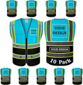 10 Pack Custom Safety Vest Customized Logo Mesh Vest Class 2 High Visibility Reflective Vest with Pockets Workwear（LightBlue Black，M）