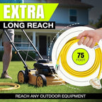 75ft Outdoor/Indoor Extension Cord 3-Outlet 12/3 Gauge Extra Heavy Duty 3 Prong SJTW, Waterproof, Flexible Cold-Resistant Long Power Cord,15A 125V 1875W, Yellow by LifeSupplyUSA