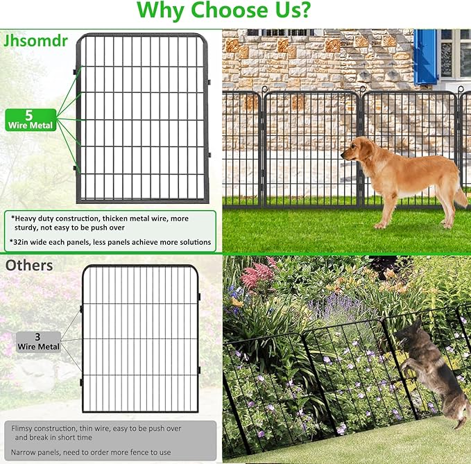 No Dig Decorative Garden Fence with Gate Rustproof Metal Fence Panels, 40in(H) x 53Ft(L) Garden Fencing for Yard 20 Panels Animal Barrier Fence for Dogs, Rabbit, Patio