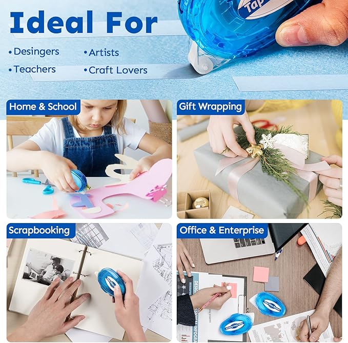 6 Pack Double Sided Tape Roller, 8mm x 315 Inch Permanent Adhesive Scrapbook Tape Dispenser Runner, Glue Tape Roller for Scrapbooking, Crafts and Arts Projects, Photo-Safe, Smooth & Clean