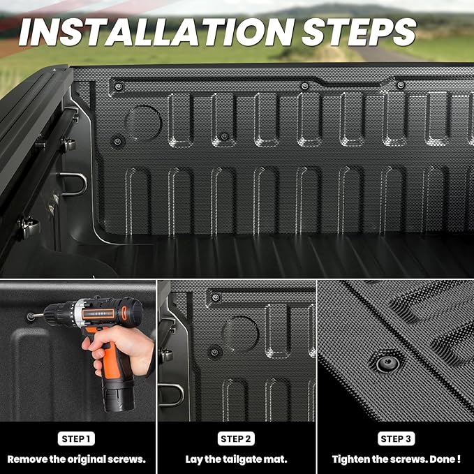 LASFIT Tailgate Mat for Ram 1500 2009-2018, for Ram 2500/3500 2009-2025, for Ram 1500 Classic 2019-2024 Standard Tailgates, All Weather TPE Tailgate Protector Liner Replacement Accessories, Black