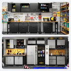 Metal Tool Cabinet,Garage Storage Cabinet System,Wall Cabinet & Locking Rolling Tool Cabinet with Doors and Adjustable Shelves,Steel Tool Cabinets for Home (4 Pcs-StyleB, Black & Grey)