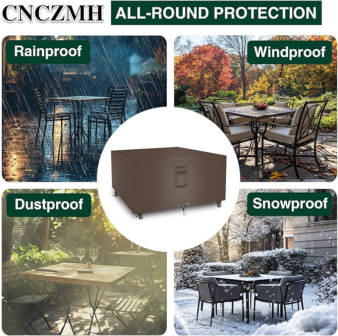 Square Heavy Duty Patio Table Covers Waterproof, 600D Outdoor Dining Table and Chair Set Covers, Outdoor Furniture Cover Waterproof for Sectional Sofa Couch 56''L x 56''W x 32''H, Brown