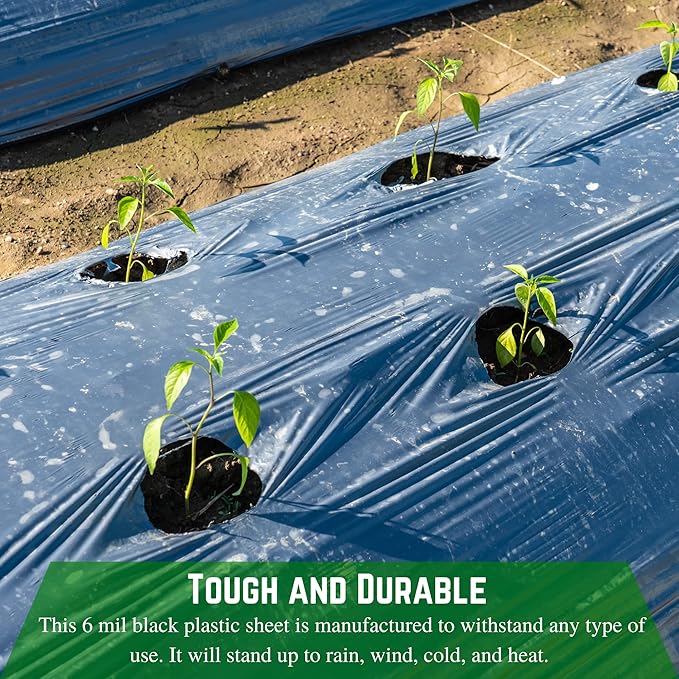 Farm Plastic Supply - Black Plastic Sheeting - 6 mil - (24' x 100') - Black Plastic Tarp, Polyethylene Vapor Barrier Plastic Sheeting, Black Painters Tarp, Roll of Heavy Duty Plastic