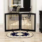 Freestanding Pet Gate for Dogs, Foldable Wooden Dog Gate for House, Stairs, Doorways, Step Over Pet Puppy Safety Fence,Support Feet Included,24" Height 2 Panels, Black&Gold