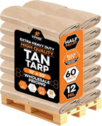 Heavy Duty Tan Poly Tarp 10' X 30' - Bulk Half Pallet (60 Pack) - Multipurpose Protective Cover - Durable, Weather Proof & Tear Resistant - 12 Mil Thick Polyethylene - by Xpose Safety