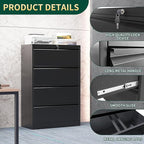 4 Drawer Lateral File Cabinet with Lock, Metal File Cabinets for Home Office, Steel Heavy-Duty Filing Storage Cabinet for Letters/Legal/A4 (Require Assembly, Black)