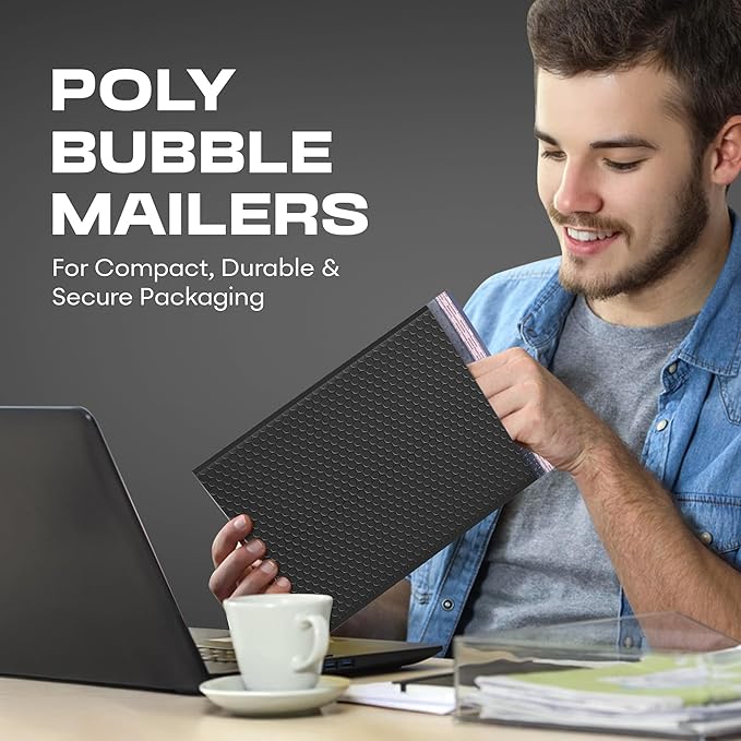 Black Large Poly Bubble Mailers 9.5x14.5 inch #4 | Self Seal Padded Envelopes Cushioned Bubble Mailer | Usable Size 9.5x13.5 | WaterProof | Lightweight mailing Shipping Bags | 100 Pack Bulk