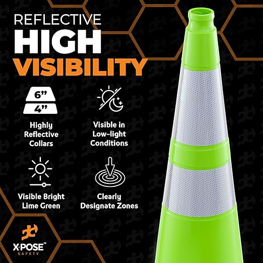 Xpose Safety 36" Lime Traffic Cones 6" & 4" Reflective Collar - Bulk Full Pallet 252 Pack - Premium PVC Safety Cone for Parking, Caution, Construction, Road Crews, Emergency Vehicle - DOT Approved