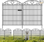 5 Panels No Dig Decorative Outdoor Garden Fence with Gate, 32 in(H) X 11.8 ft(L) Animal Barrier Fencing, Rustproof Portable Fence, Temporary Dog Fence Outdoor for Yard, Outside, Backyard