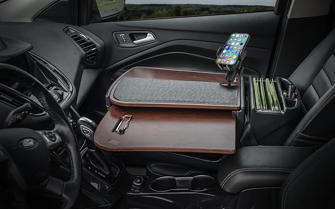 AutoExec GripMaster Car Desk for Your Vehicle Workstation and Mobile Office, Mahogany with Phone Mount