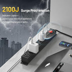 KF 6 Outlet Metal Wall Mount Power Strip, 2100J Surge Protection Heavy Duty Power Strip, 15A/1875W Mountable Power Strips with Upgraded Switch, 14AWG 12FT Power Cord