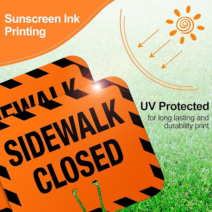 3 Pcs Plastic Sidewalk Closed Sign Bulk for Traffic Cones Top Road Warning Signs 10.4" Height x 12.6" Width x 0.05" Thickness for Outdoor Barricade Construction Caution