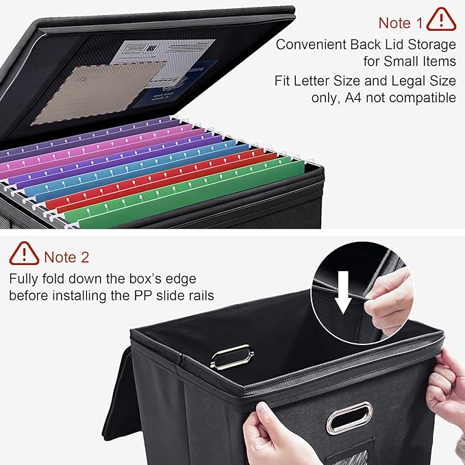 8 Pack Large File Organizer Boxes with Lids, Document Organizer Box with Mesh Pockets & Zippers for Letter/Legal Size Folders, Collapsible File Storage Box (Black, Without Folders)