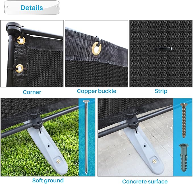 Patio 5' x 7' Outdoor Privacy Screen Freestanding Temporary Fence Panels Net Cover with Metal Poles for Outside Backyard Pool Garden Air Conditioner Fencing, Black