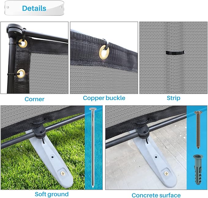 Patio 6' x 95' Outdoor Privacy Screen Freestanding Temporary Fence Panels Net Cover with Metal Poles for Outside Backyard Pool Garden Air Conditioner Fencing, Light Gray