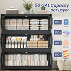 800QT Large Stackable Storage Bins with Lid, 200Gal Plastic Collapsible Closet Organizers Drawers Box with Wheels, Folding Cabinet Containers with Doors for Home Kitchen Office, 4Pack Black