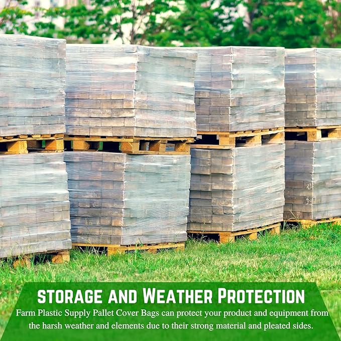 Farm Plastic Supply - Pallet Cover Bags 50 Pack - 3 Mil Clear (55" x 53" x 75") - Heavy Duty Construction Grade Strength Pallet Bags, Polyethylene Pallet Bags, Outdoor Protection, and Pallet Storage