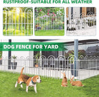 15 Panels Decorative Garden Fence, 32 in(H) X 30 ft(L) No Dig Dog Fence Outdoor for Yard, Rustproof Tall Metal Garden Fencing Animal Barrier with Ground Stakes, Temporary Fencing for Patio, White