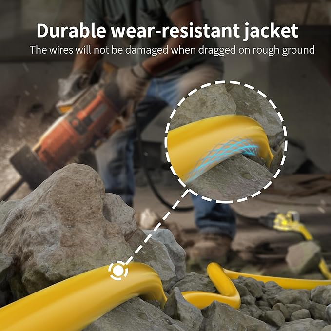 HUANCHAIN 12/3 Gauge Heavy Duty Outdoor Extension Cord 6 ft Waterproof with Lighted end, Flexible Cold-Resistant 3 Prong Electric Cord Outside, 15Amp 1875W 12AWG SJTW, Yellow, ETL