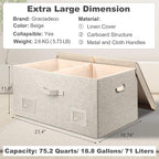 75 Quart Extra Large Decorative Collapsible Storage Bins with Lids, 1 Pack Beige Stackable Boxes