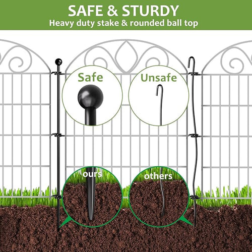 10 Panels No Dig Tall Garden Fence Panel – 34" H X 22' L Rustproof Metal Dog Fence Outdoor for Yard, Decorative Animal Barrier Fence for Pet, Garden Border, Patio, Flower Beds| Temporary Fencing