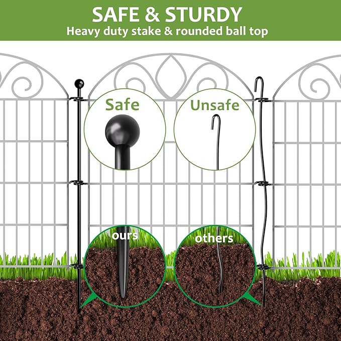 5 Panels No Dig Tall Garden Fence with Gate – 34" H X 11' L Rustproof Metal Dog Fence Outdoor for Yard, Decorative Animal Barrier Fence for Pet, Garden Border, Patio, Flower | Temporary Fencing