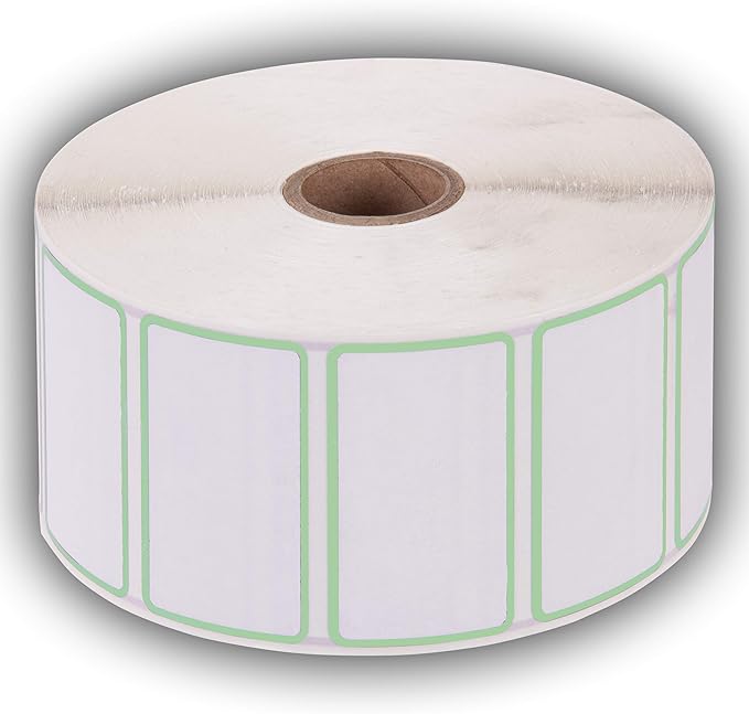 2.25" X 1.25" Direct Thermal Perforated Stickers Labels for Barcodes, Address, Consignment - Compatible with Zebra, Rollo, Godex and More (Green Border, 12 Rolls)