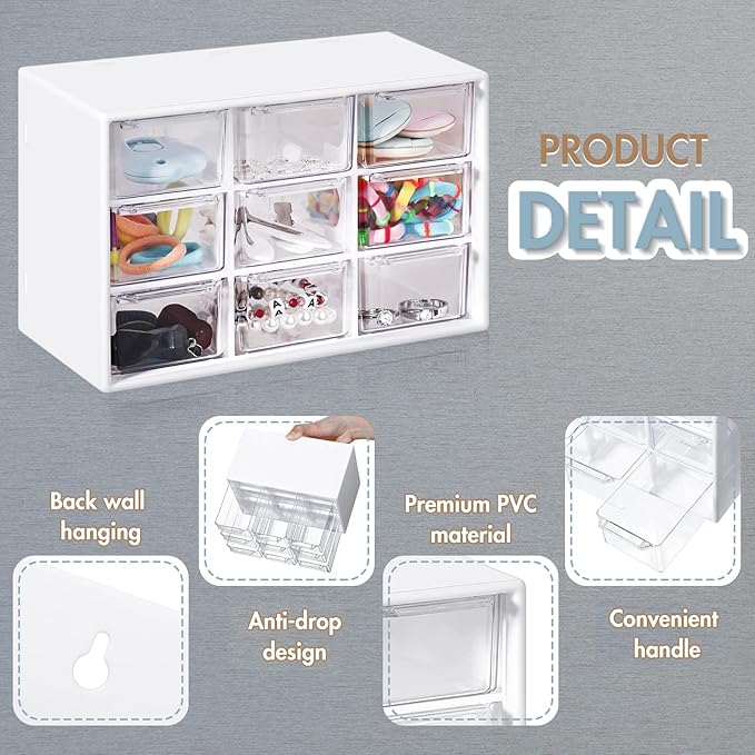Amyhill 6 Pcs Mini Drawer Organizer Small Organizer with 9 Drawers Plastic Desktop Craft Storage Box for Office Home Room Jewelry Cosmetics Collection(White)
