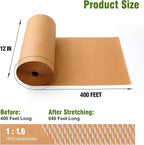 Honeycomb Packing Paper 12" Width X 400 FT for Moving Glass Dishes Recyclable Wrapping Paper Bubble Wrap Packing Material for Shipping Fragile Items Shipping Filler with 20 Fragile Stickers
