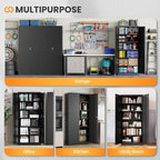 Metal Garage Storage Cabinets with Lock, 72" Tall Tool Cabinet with 2 Door and 5 Adjustable Shelves, Locking Garage Cabinets and Lockable Steel Locker for Home Office Warehouse - (Black-72”H)