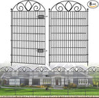 8 Panels No Dig Tall Garden Fence with Gate – 48" H X 21' L Rustproof Metal Dog Fence Outdoor for Yard, Decorative Animal Barrier Fence for Pet, Garden Border, Patio, Flower | Temporary Fencing