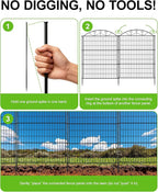 5 Panels Black Metal No Dig Garden Fence, 33in H x 24ft L Temporary Animal Barrier for Dogs & Rabbits, Reusable Outdoor Yard Fencing Without Lock