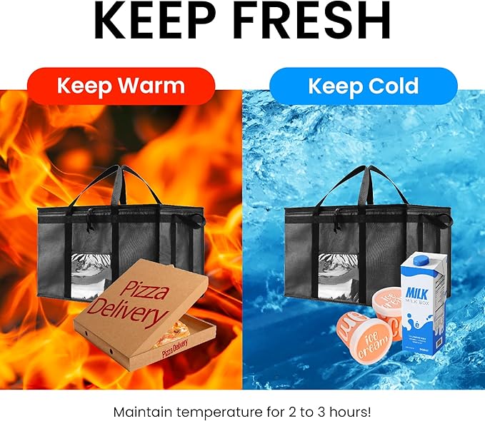 3XL Insulated Cooler Bag and Food Warmer for Delivery & Grocery Shopping with Zippered Top, Blue (1 Pack)