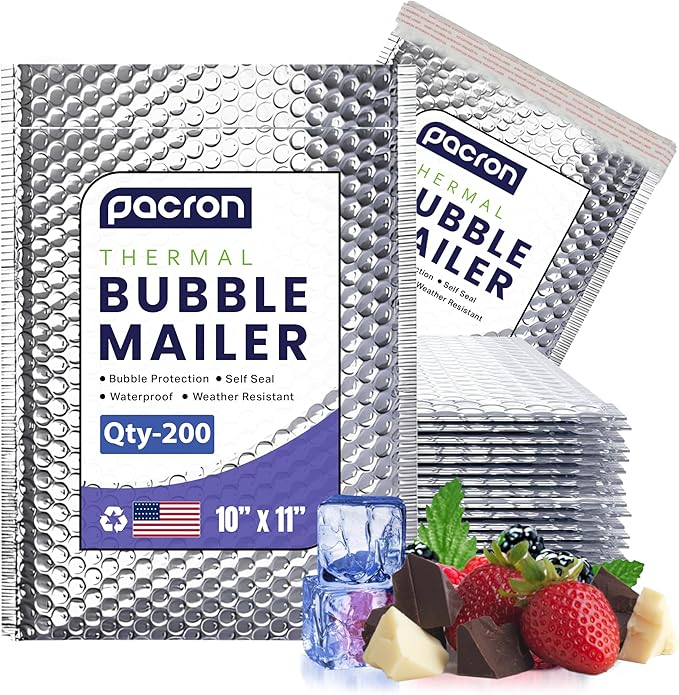 200-Pack Insulated Silver Thermal Bubble Mailers 10 x 11 - Waterproof Metallic Foil Self-Sealing Padded Envelopes for Cold Shipping, Perishables, Food, Cosmetics, Pharmaceuticals