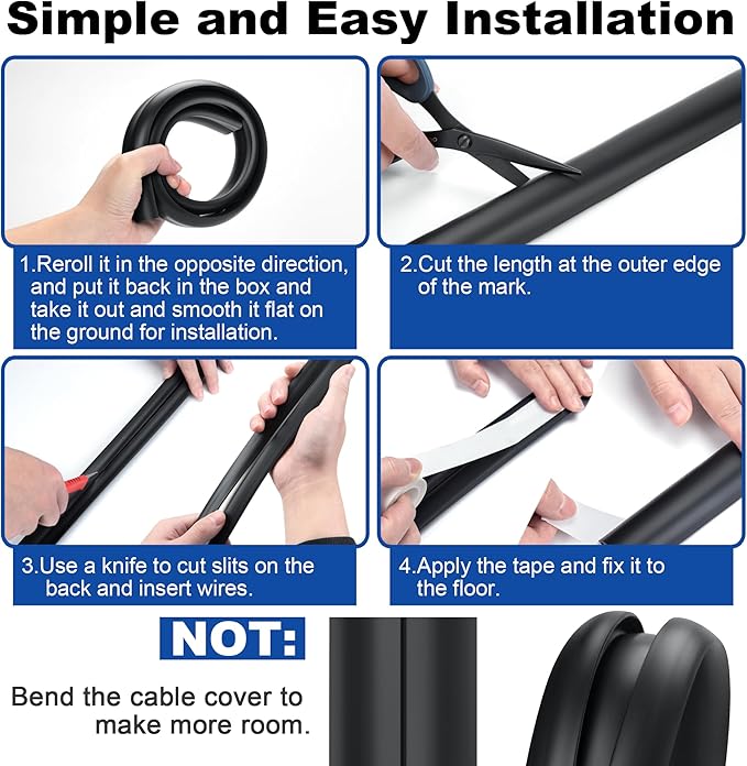 4ft Cord Covers for Wires on Floor, LZEOY Extension Floor Cable Cover, Beige Floor Cable Management, Hide Cord Cover Floor, Electrical Cable Hider Cord Protector Floor, Cable Cavity: 0.78" W x 0.32" H