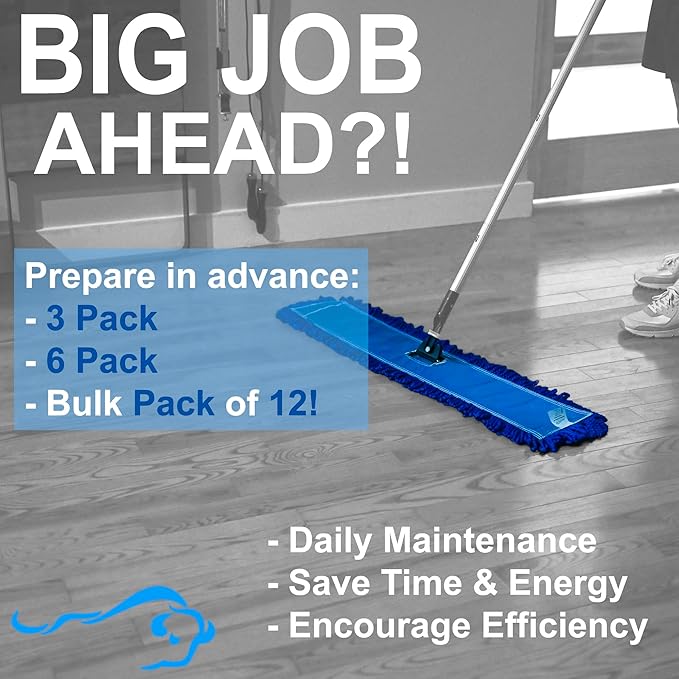 Kleen Handler 48 inch Microfiber Dust Mop | Extra Large Washable Commercial Mop Head Replacement, Pack of 6