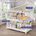 480QT Plastic Stackable Storage Bins with Lid, 120GAL Extra Large Collapsible Box with Wheels Clear Door, Foldable Closet Organizer Container Cabinet Drawer for Home Kitchen，4Pack, White