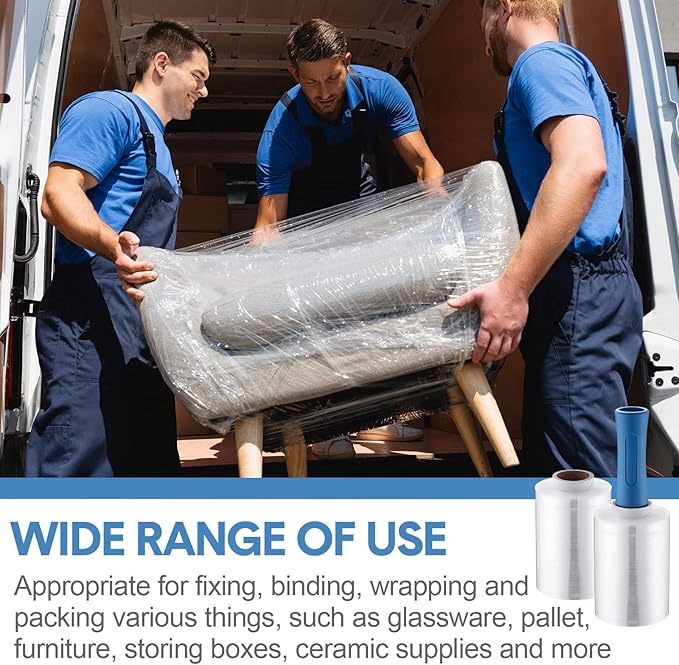 Jutom 8 Pcs Clear Stretch Wrap Roll Plastic Wrap for Moving with 2 Handles 5 x 1000 ft Cling Packaging Shrink Film Self Adhering Shipping Supplies for Moving Bounding Storing Pallet Furniture Glass