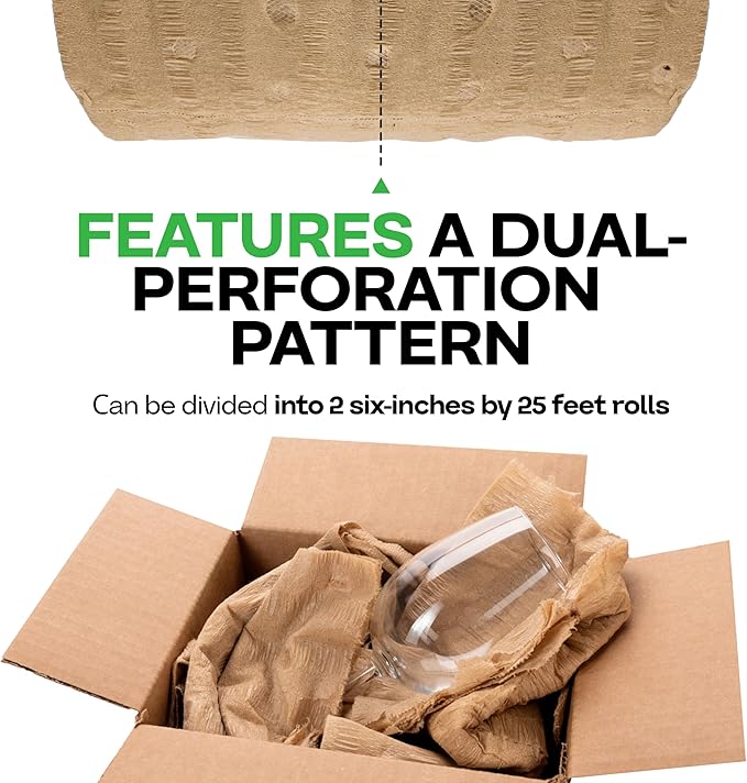 IDL Packaging 12" x 25' EcoMax™ Kraft Paper Cellulose Wadding (1 Roll) - Cushioning Wrapping and Box Void Filling - Soft and Gentle Packing for Shipping, Moving, and Storing Fragile Items