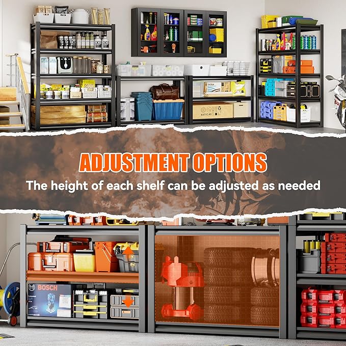 2500LBS Storage Shelves 5 Tier Garage Shelving Heavy Duty Adjustable Shelving Unit Metal Storage Rack for Basement, Pantry, Kitchen, Warehouse 15.8" D x 23.6" W x 63" H