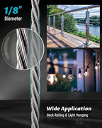 Lichamp 550FT 1/8" Stainless Steel Wire Rope Cable, Aircraft 316 SS Braided Steel Wire Thin Metal Cable Hardware for Deck Railing Handrail Safety System, SSC550