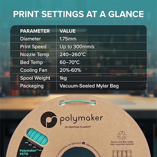 Polymaker PETG Grey 3D Printer Filament 1.75mm 1kg, High Speed PETG up to 300mm/s, High Strength New Formula, Excellent Layer Adhesion, Warp Free, Compatible with Most 3D Printers
